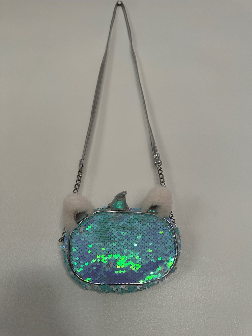 Iridescent Teal Sequin Unicorn Crossbody Bag for Kids
